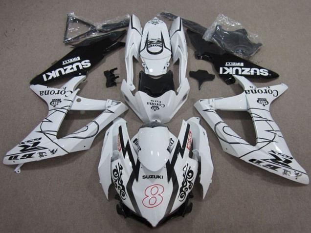Billigste Suzuki GSXR 600 Motorrad Verkleidung 2008-2010 - Weiss Schwarz Corona Extra Motul 8