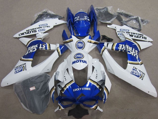 Billigste Suzuki GSXR 600 Motorrad Verkleidung 2008-2010 - Weiss Blau Lucky Strike Motul