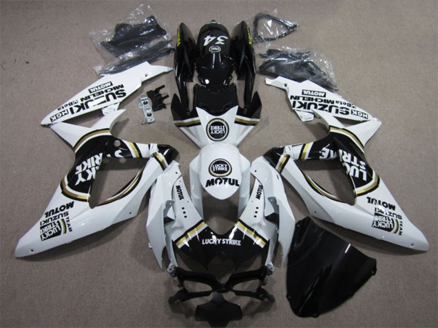 Billigste Suzuki GSXR 600 Motorrad Verkleidung 2008-2010 - Weiss Schwarz Motul Lucky Strike