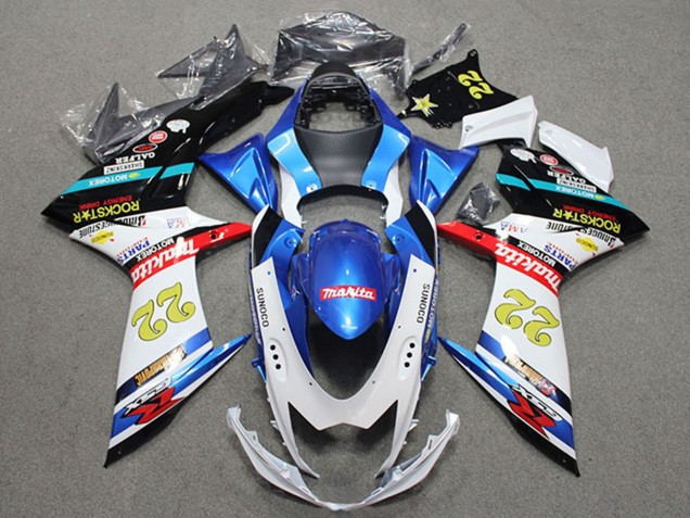 Billigste Suzuki GSXR 600 Motorrad Verkleidung 2011-2024 - Blau Weiss Rot Schwarz RockStar 22