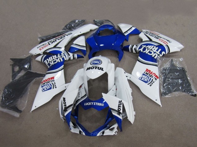 Billigste Suzuki GSXR 600 Motorrad Verkleidung 2011-2024 - Blau Weiss Lucky Strike Motul