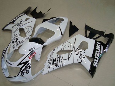 Billigste Suzuki GSXR 750 Motorrad Verkleidung 2001-2003 - Weiss Schwarz Alstare Corona Extra Motul