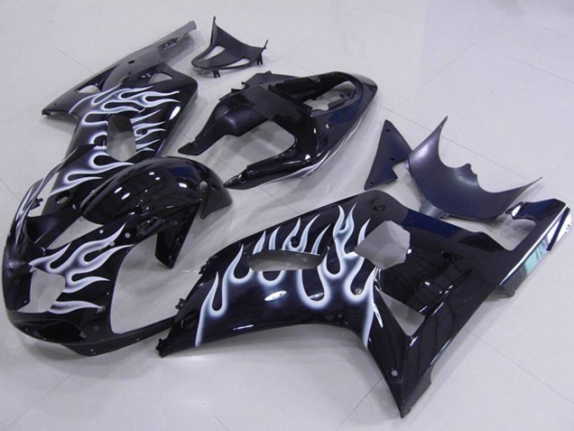 Billigste Suzuki GSXR 750 Motorrad Verkleidung 2001-2003 - Glanzendes Schwarz Weiss Flamme
