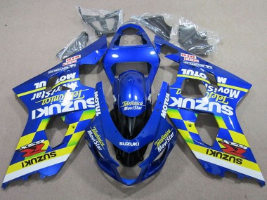 Billigste Suzuki GSXR 750 Motorrad Verkleidung 2004-2005 - Blau Neon Gelb Telefonica MoviStar Motul