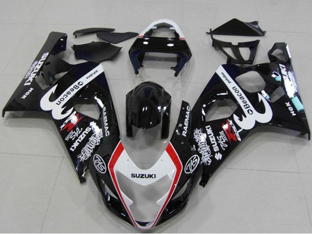 Billigste Suzuki GSXR 750 Motorrad Verkleidung 2004-2005 - Glanzendes Schwarz Weiss Rot Leuchtfeuer