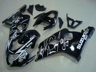 Billigste Suzuki GSXR 750 Motorrad Verkleidung 2004-2005 - Glanzendes Schwarz Weiss Corona Extra Motul