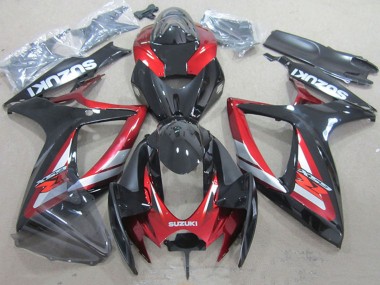 Billigste Suzuki GSXR 750 Motorrad Verkleidung 2006-2007 - Rot Glanzendes Schwarz