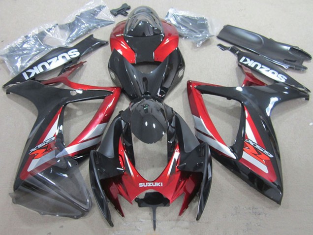 Billigste Suzuki GSXR 750 Motorrad Verkleidung 2006-2007 - Rot Glanzendes Schwarz