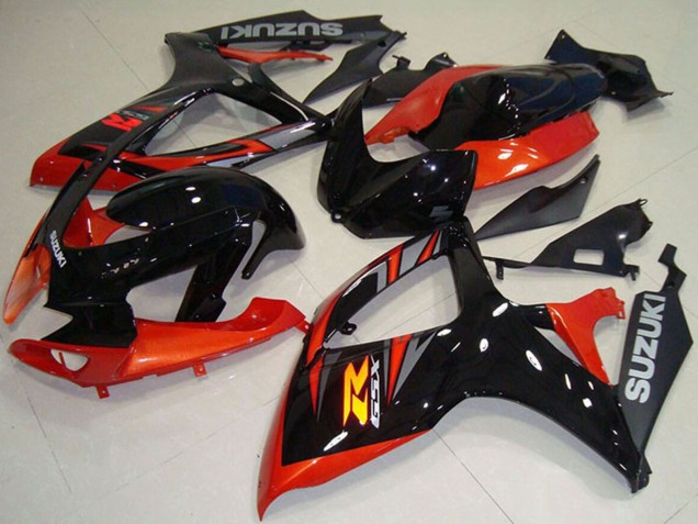 Billigste Suzuki GSXR 750 Motorrad Verkleidung 2006-2007 - Orange Glanzendes Schwarz