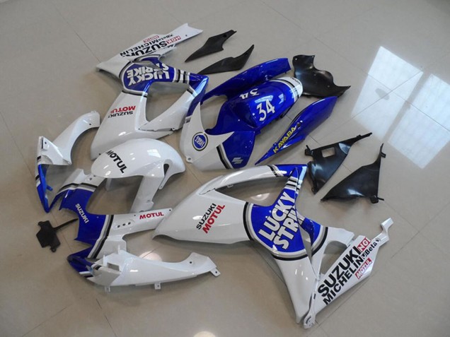 Billigste Suzuki GSXR 750 Motorrad Verkleidung 2006-2007 - Weiss Blau Lucky Strike Motul 34