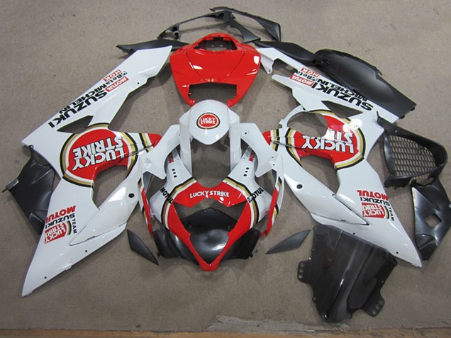 Billigste Suzuki GSXR 1000 Motorrad Verkleidung 2005-2006 - Weiss Rot Lucky Strike Motul