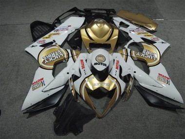 Billigste Suzuki GSXR 1000 Motorrad Verkleidung 2005-2006 - Weiss Gold Lucky Strike Motul