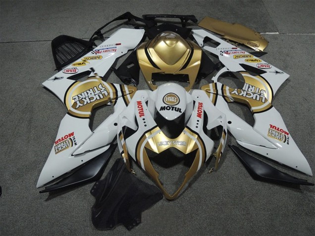 Billigste Suzuki GSXR 1000 Motorrad Verkleidung 2005-2006 - Weiss Gold Lucky Strike Motul