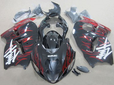 Billigste Suzuki GSXR 1300 Hayabusa Motorrad Verkleidung 1996-2007 - Schwarz Rot Flamme