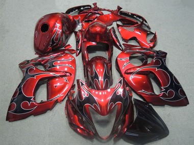 Billigste Suzuki GSXR 1300 Hayabusa Motorrad Verkleidung 1996-2007 - Rot Silber Schwarz Flamme