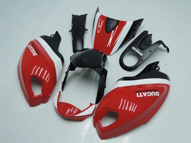 Billigste Ducati Monster 696 Motorrad Verkleidung 2008-2012 - Weiss Rot Glanzendes Schwarz