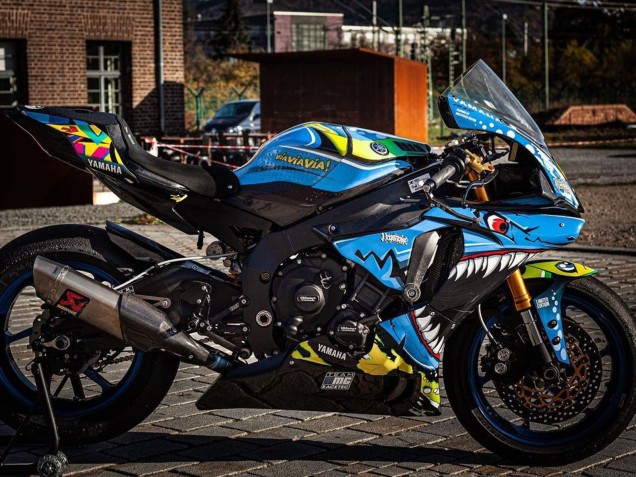Billigste Yamaha YZF R1 Motorrad Verkleidung 2015-2019 - Blau Gelb Hai