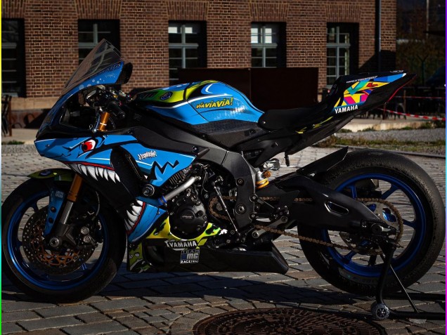 Billigste Yamaha YZF R1 Motorrad Verkleidung 2015-2019 - Blau Gelb Hai