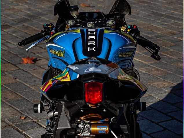Billigste Yamaha YZF R1 Motorrad Verkleidung 2015-2019 - Blau Gelb Hai