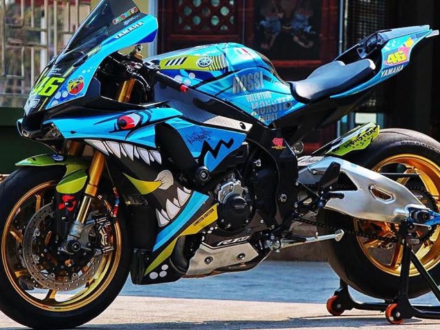 Billigste Yamaha YZF R1 Motorrad Verkleidung 2015-2019 - Blau Gelb Hai