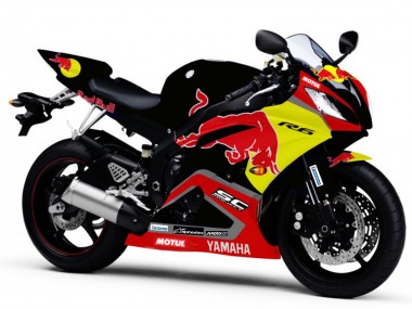 Billigste Yamaha YZF R6 Motorrad Verkleidung 2006-2007 - Glanzendes Schwarz Gelb Red Bull Motul