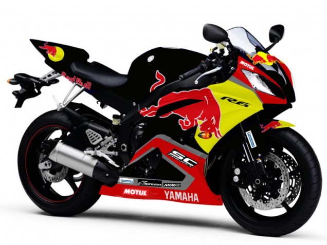 Billigste Yamaha YZF R6 Motorrad Verkleidung 2006-2007 - Glanzendes Schwarz Gelb Red Bull Motul