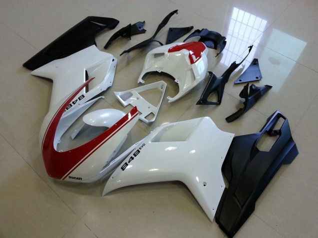 Ducati 848 1098 1198 07-14 Motorrad Verkleidungen - Matt Schwarz Weiß mit rotem Streifen Ducati 848 1098 1198 07-14 Motorrad Verkleidungen - Matt Schwarz Weiß mit rotem Streifen