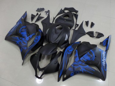 CBR 600 RR 09-12 Motorrad Verkleidungen - Matt Schwarzer blauer Totenkopf