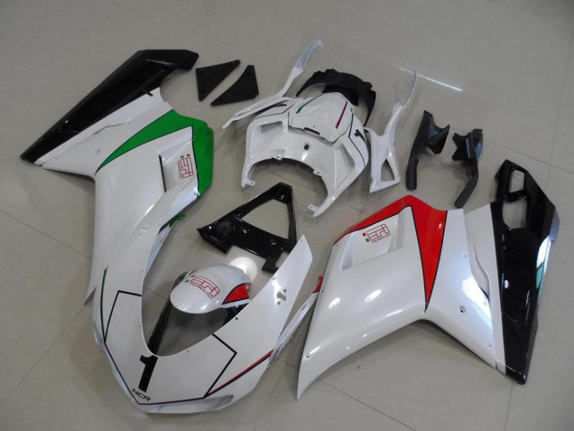 Ducati 848 1098 1198 07-14 Motorrad Verkleidungen - Perl Weiß mit italienischer Flagge Ducati 848 1098 1198 07-14 Motorrad Verkleidungen - Perl Weiß mit italienischer Flagge
