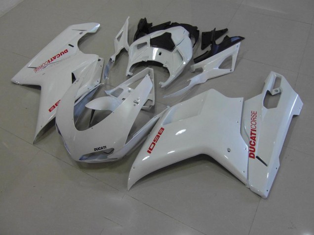 Ducati 848 1098 1198 07-14 Motorrad Verkleidungen - Perl Weiß mit roten Aufklebern Ducati 848 1098 1198 07-14 Motorrad Verkleidungen - Perl Weiß mit roten Aufklebern