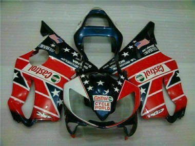 CBR 600 F4i 01-03 Motorrad Verkleidungen - Rot Weiß Blau Castrol Cycle World