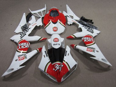 R6 08-16 Motorrad Verkleidungen - Rot Weiß Lucky Strike