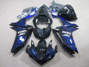 R1 07-08 Motorrad Verkleidungen - Schwarz mit Blaur Flamme