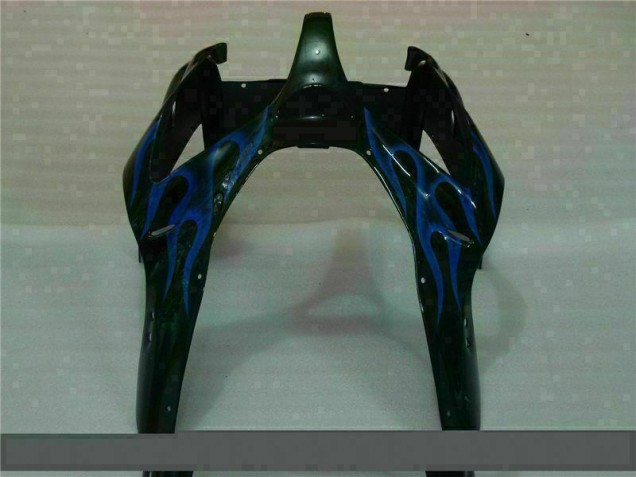 ZX6R 00-02 Motorrad Verkleidungen - Schwarz mit Blaur Flamme ZX6R 00-02 Motorrad Verkleidungen - Schwarz mit Blaur Flamme