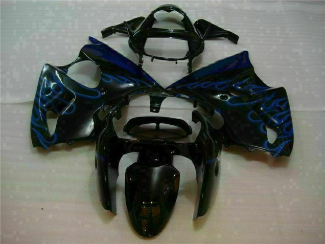 ZX6R 00-02 Motorrad Verkleidungen - Schwarz mit Blaur Flamme ZX6R 00-02 Motorrad Verkleidungen - Schwarz mit Blaur Flamme