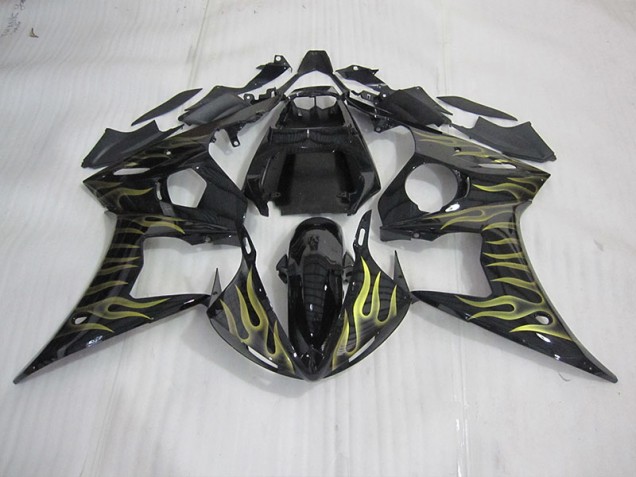 R6 03-05 Motorrad Verkleidungen - Schwarz mit gelber Flamme R6 03-05 Motorrad Verkleidungen - Schwarz mit gelber Flamme