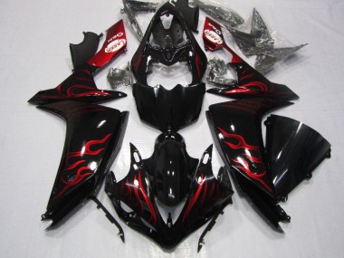 R1 07-08 Motorrad Verkleidungen - Schwarz rote Flamme