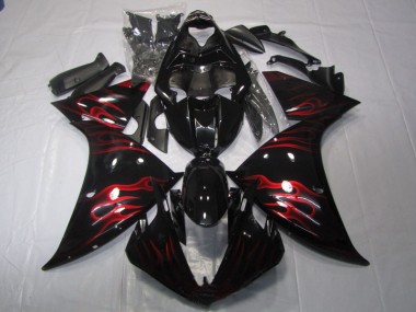 R1 09-11 Motorrad Verkleidungen - Schwarz rote Flamme