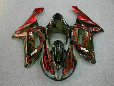 ZX6R 07-08 Motorrad Verkleidungen - Schwarz rote Flamme
