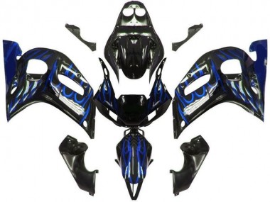 R6 98-02 Motorrad Verkleidungen - Schwarze Blau Flamme