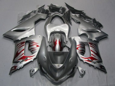 ZX6R 05-06 Motorrad Verkleidungen - Silber Rot Flamme Ninja