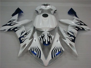 R1 04-06 Motorrad Verkleidungen - Weiß Blau Flamme