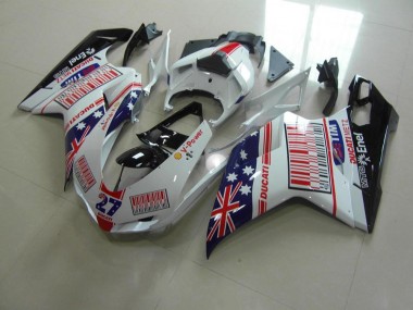 Ducati 848 1098 1198 07-14 Motorrad Verkleidungen - Weiß Blau Rot