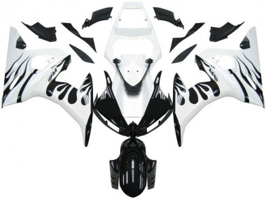 R6 03-05 Motorrad Verkleidungen - Weiß Flamme Schwarz