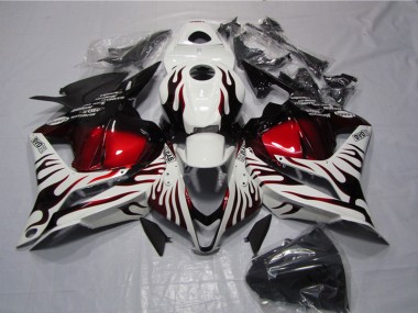 CBR 600 RR 09-12 Motorrad Verkleidungen - Weiß Schwarz Rot Flamme
