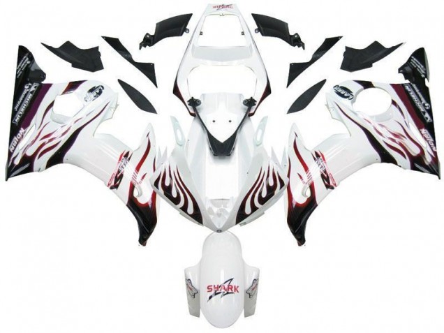 R6 03-05 Motorrad Verkleidungen - Weiß Schwarz Rot Flamme R6 03-05 Motorrad Verkleidungen - Weiß Schwarz Rot Flamme